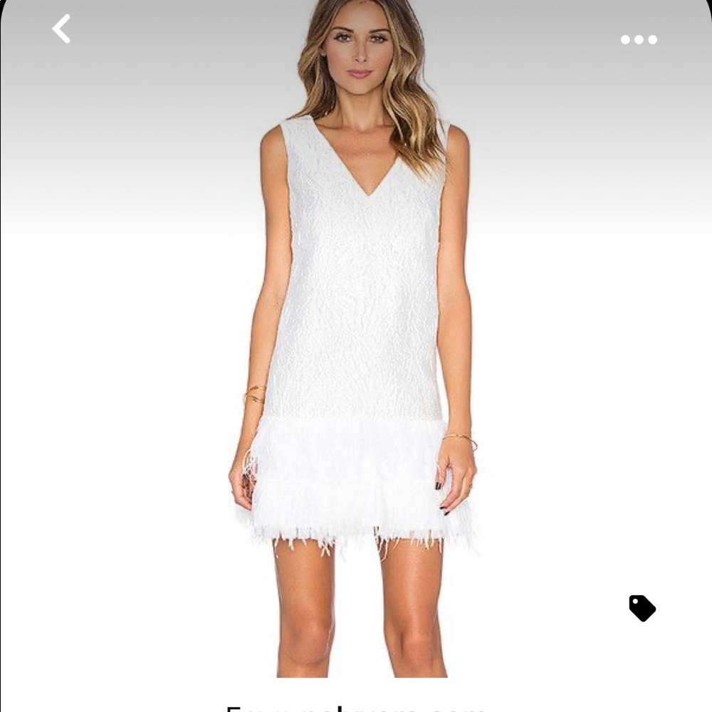 BCBGMAXAZRIA White Feather Trim Dress